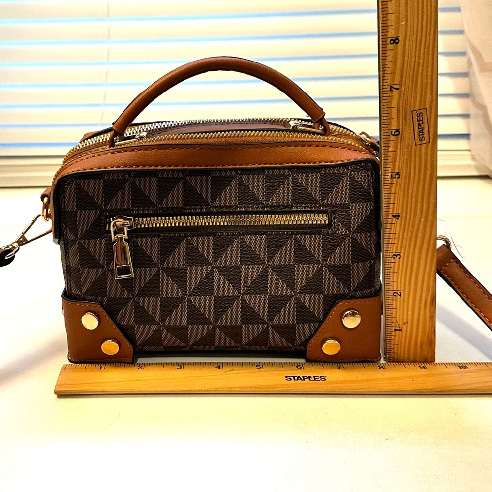 Brown Geometric Patterned Small Crossbody Bag - image 6